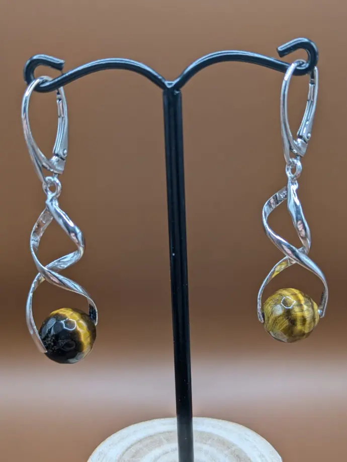 Boucles d'oreilles Œil de tigre Facettée