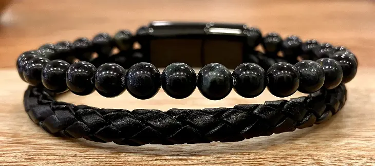 Bracelet double en cuir Œil de Faucon