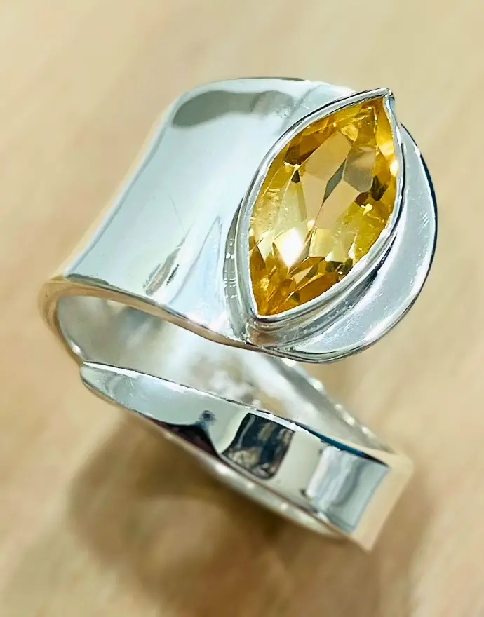 Bague Citrine facetté en Argent 925