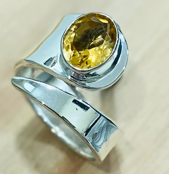 Bague Citrine facettée en Argent 925