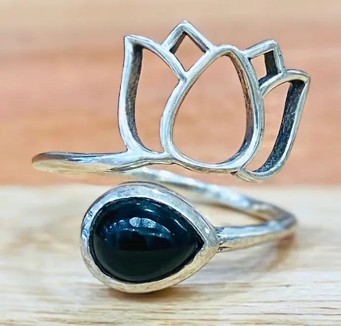 Bague Obsidienne noire en Argent 925