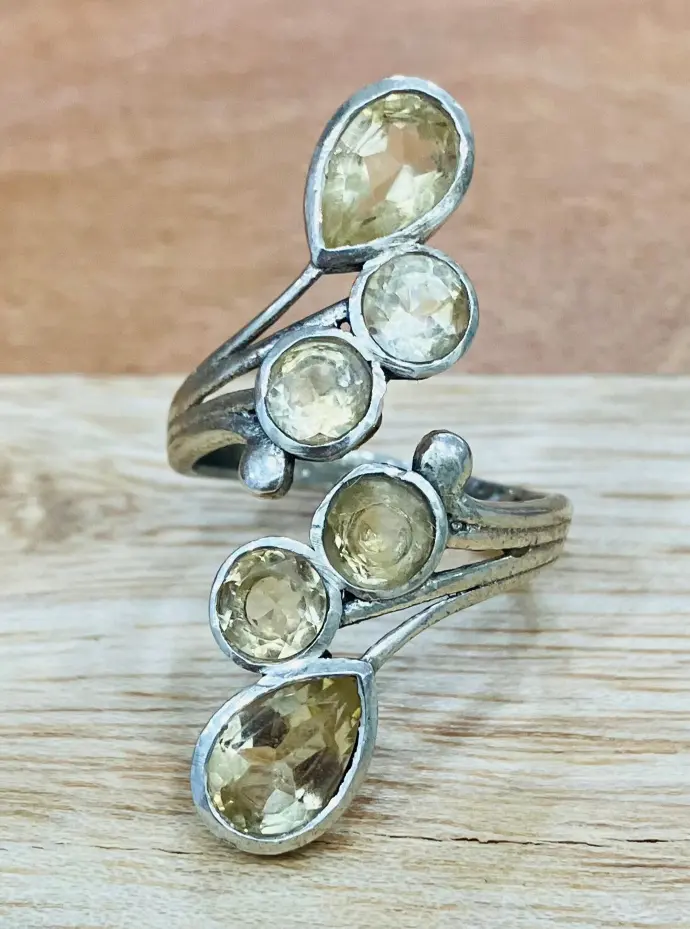 Bague Citrine naturelle facettée en Argent 925