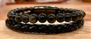 Bracelet double en cuir Obsidienne Dorée 6mm