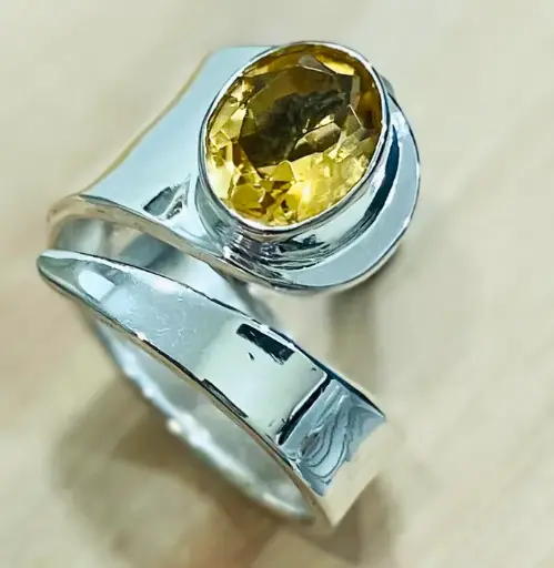 Bague Citrine facettée en Argent 925